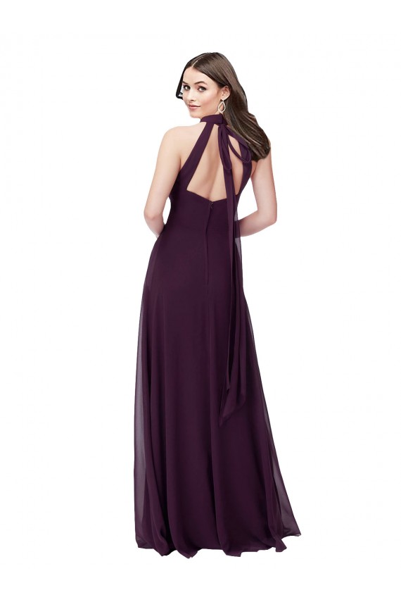 Pourpre Trapèze Licou Col Haut Mousseline Longue Robes demoiselle d'honneur Prix Réduit