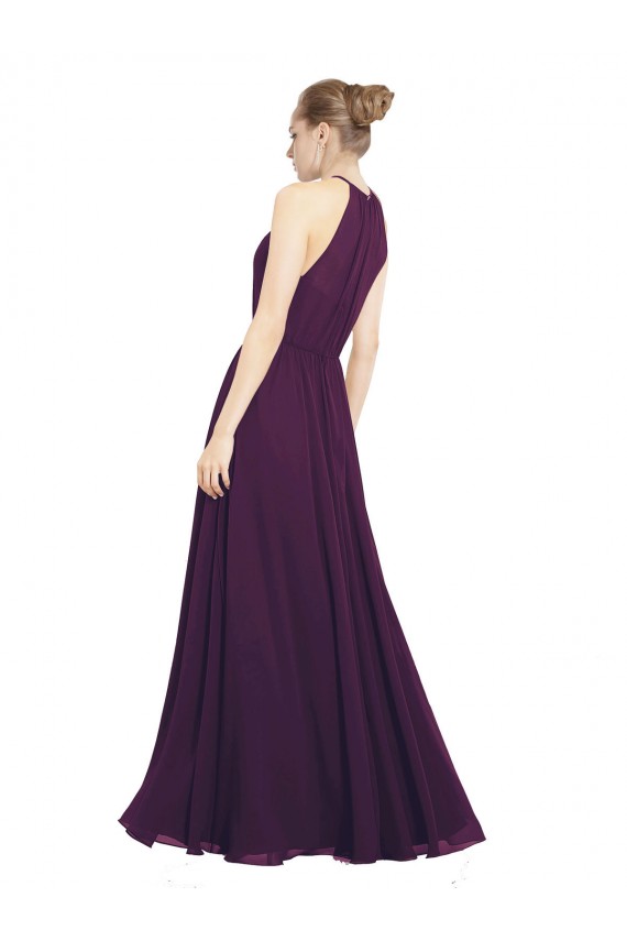 Pourpre Trapèze Licou Mousseline Longue Robes demoiselle d'honneur Prix Réduit