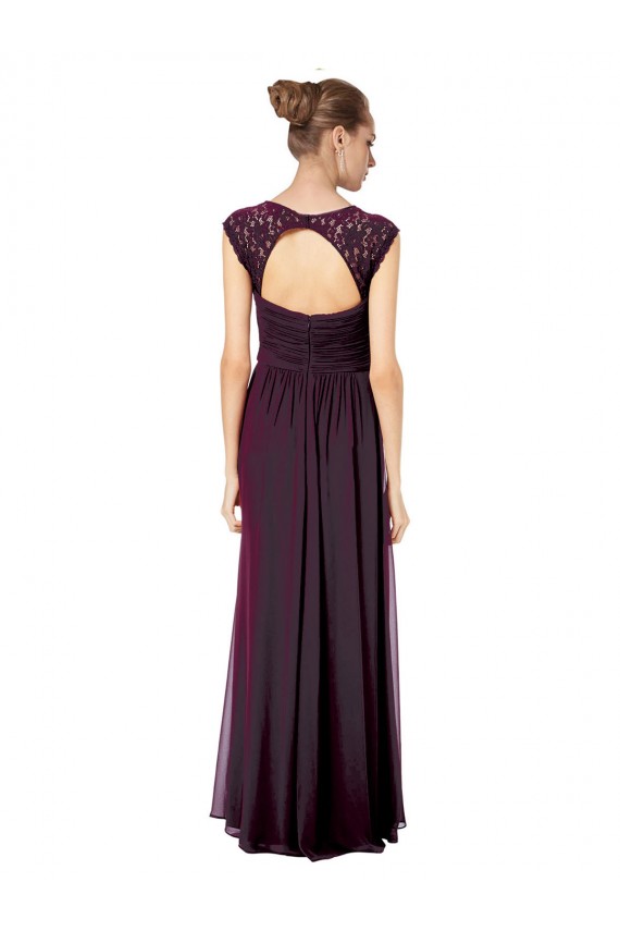 Pourpre Trapèze Mousseline Dentelle Longue Robes demoiselle d'honneur Prix Réduit