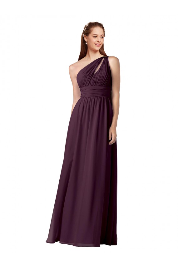 Pourpre Trapèze Mousseline Longue Robes demoiselle d'honneur Prix Réduit