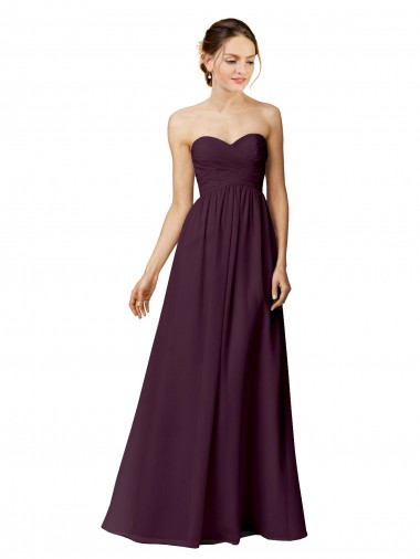 Pourpre Trapèze Sans bretelle Mousseline Longue Robes demoiselle d'honneur Prix Réduit
