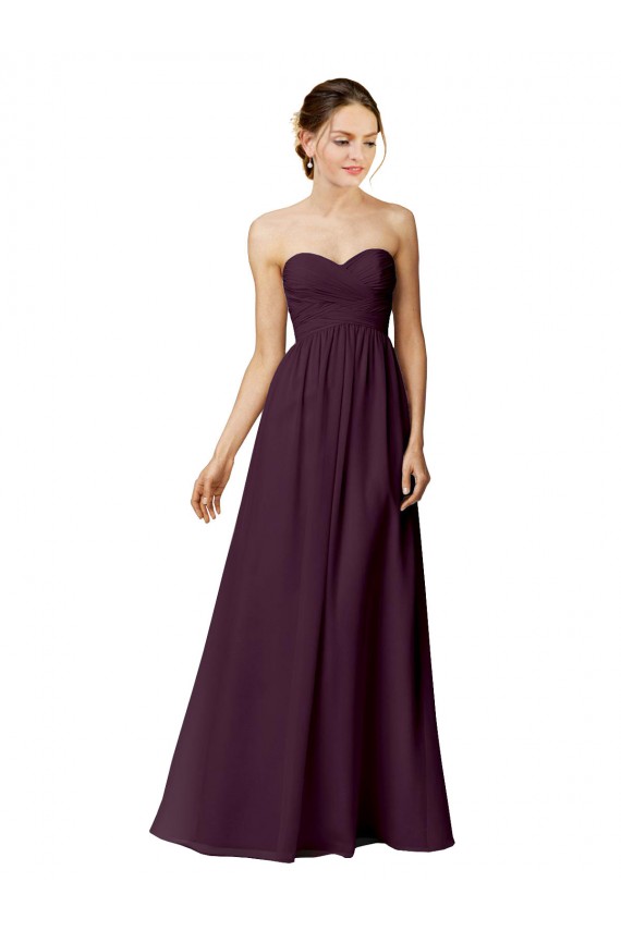 Pourpre Trapèze Sans bretelle Mousseline Longue Robes demoiselle d'honneur Prix Réduit