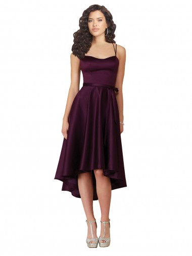 Pourpre Trapèze Scoop Neck Satiné Courte Asymétrique Robes demoiselle d'honneur / Robes de bal Prix Réduit