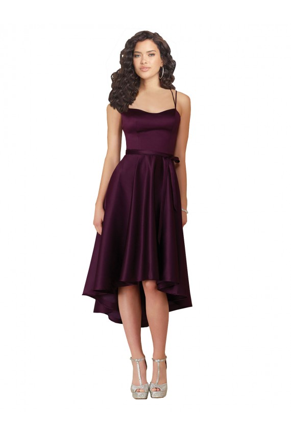 Pourpre Trapèze Scoop Neck Satiné Courte Asymétrique Robes demoiselle d'honneur / Robes de bal Prix Réduit
