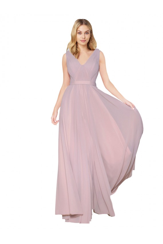 Primevère Trapèze Col V Mousseline Longue Formelles Robes demoiselle d'honneur / Robes de soirée / Robes de bal Prix Réduit