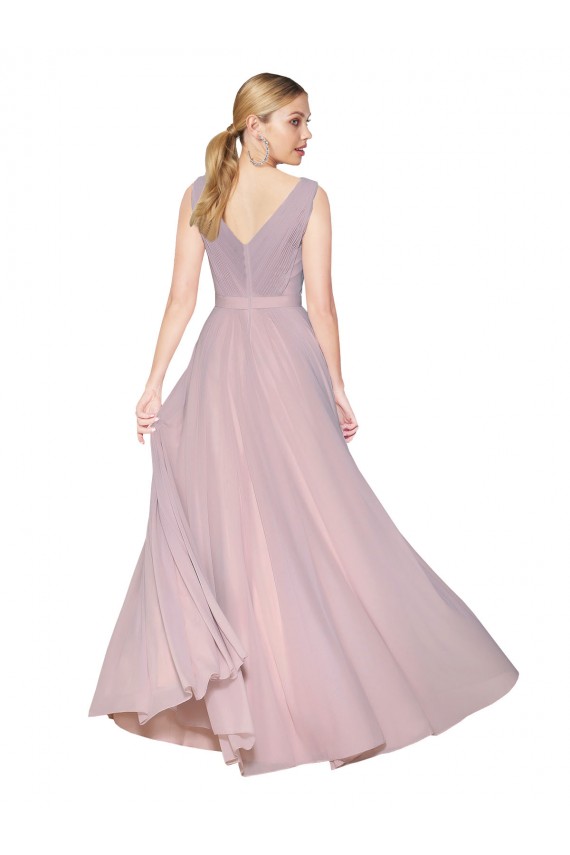 Primevère Trapèze Col V Mousseline Longue Formelles Robes demoiselle d'honneur / Robes de soirée / Robes de bal Prix Réduit