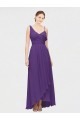 Prune Trapèze Col V Mousseline Longue Asymétrique Robes demoiselle d'honneur Prix Réduit