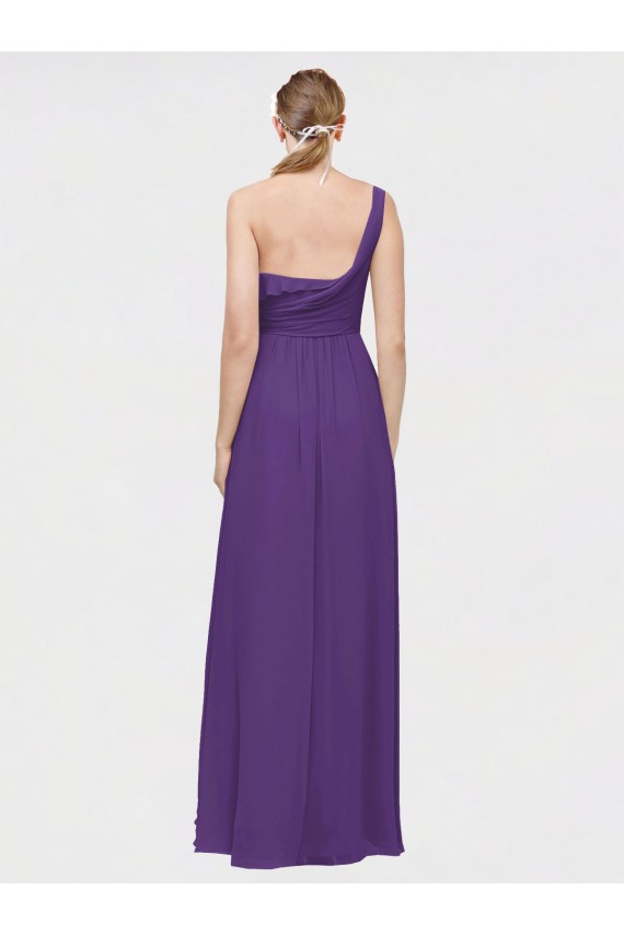 Prune Trapèze Col V Mousseline Longue Asymétrique Robes demoiselle d'honneur Prix Réduit