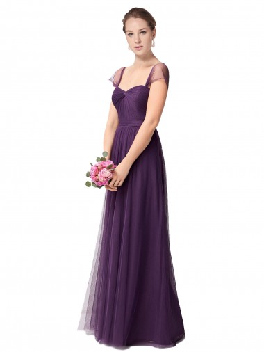 Prune Trapèze Tulle Longue Robes demoiselle d'honneur Prix Réduit