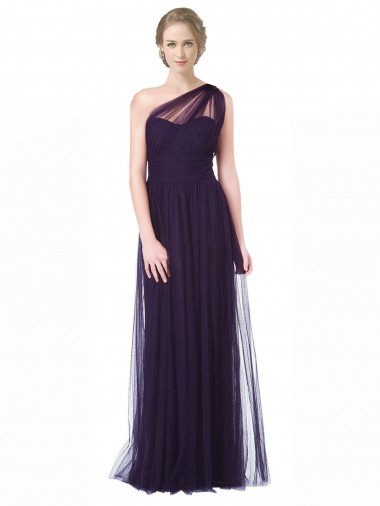 Prune Trapèze Tulle Longue Robes demoiselle d'honneur Prix Réduit