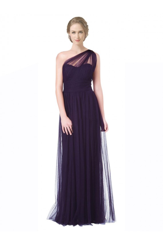 Prune Trapèze Tulle Longue Robes demoiselle d'honneur Prix Réduit