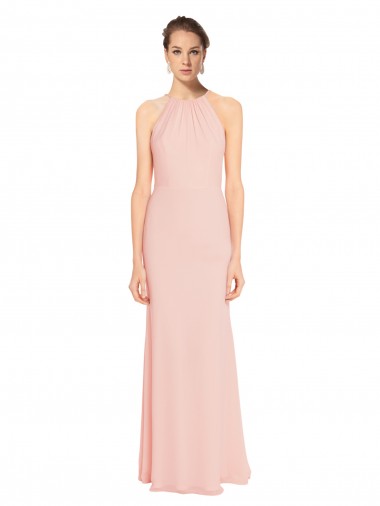 Rose 114 Trapèze Bretelles spaghetti Mousseline Longue Robes demoiselle d'honneur Prix Réduit