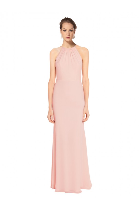Rose 114 Trapèze Bretelles spaghetti Mousseline Longue Robes demoiselle d'honneur Prix Réduit