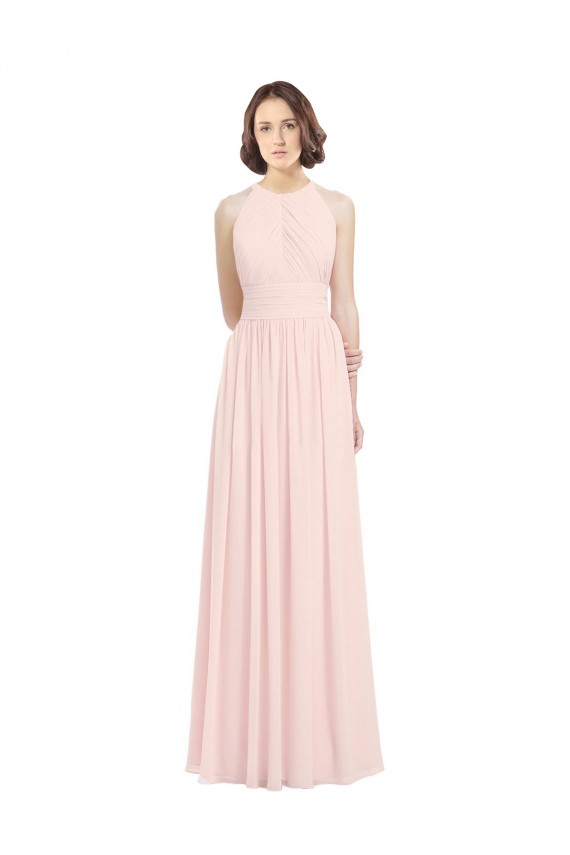 Rose 42 Trapèze Licou Mousseline Longue Robes demoiselle d'honneur Prix Réduit