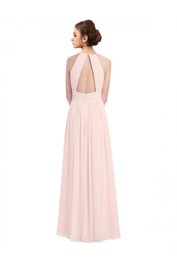Rose 42 Trapèze Licou Mousseline Longue Robes demoiselle d'honneur Prix Réduit