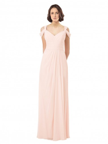 Rose 42 Trapèze Épaule Dénudée Mousseline Longue Robes demoiselle d'honneur Prix Réduit