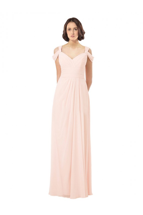 Rose 42 Trapèze Épaule Dénudée Mousseline Longue Robes demoiselle d'honneur Prix Réduit