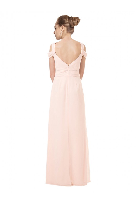 Rose 42 Trapèze Épaule Dénudée Mousseline Longue Robes demoiselle d'honneur Prix Réduit