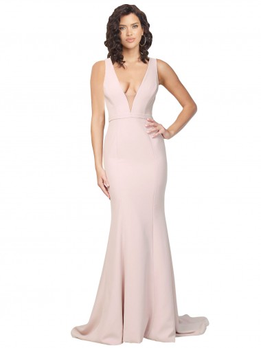 Rose Fourreau Col V Balayage train Crêpe Stretch Longue Formelles Robes demoiselle d'honneur / Robes de soirée / Robes de bal Prix Réduit