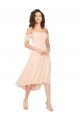 Rose Glacé Trapèze Col Carré midi Mousseline Courte Asymétrique Robes demoiselle d'honneur Prix Réduit