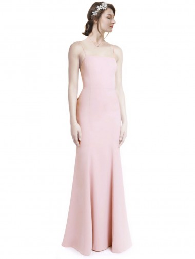 Rose Sirène Bretelles spaghetti Col Carré Crêpe Stretch Longue Robes demoiselle d'honneur / Robes de bal Prix Réduit