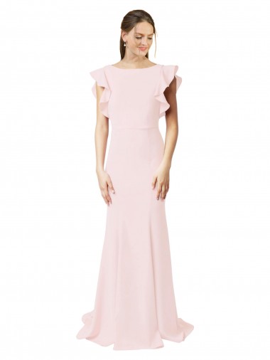 Rose Sirène Col bijou Balayage train Crêpe Stretch Longue Robes demoiselle d'honneur / Robes de bal Prix Réduit