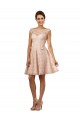 Rose Trapèze Bateau Illusion Mousseline Dentelle Courte Robes demoiselle d'honneur Prix Réduit