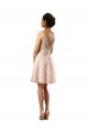 Rose Trapèze Bateau Illusion Mousseline Dentelle Courte Robes demoiselle d'honneur Prix Réduit