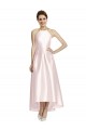 Rose Trapèze Bretelles spaghetti Satiné Longue Asymétrique Robes demoiselle d'honneur Prix Réduit