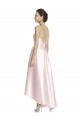 Rose Trapèze Bretelles spaghetti Satiné Longue Asymétrique Robes demoiselle d'honneur Prix Réduit