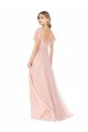 Rose Trapèze Col Carré Mousseline Longue Robes demoiselle d'honneur Prix Réduit
