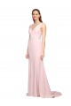 Rose Trapèze Col V Balayage train Crêpe Stretch Longue Robes demoiselle d'honneur / Robes de bal Prix Réduit