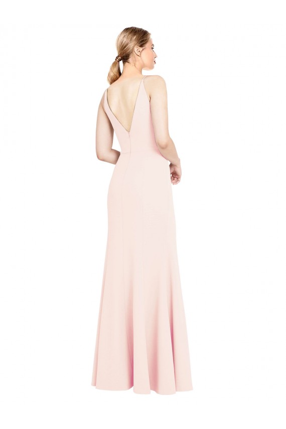 Rose Trapèze Col V Crêpe Stretch Longue Formelles Robes demoiselle d'honneur / Robes de soirée / Robes de bal Prix Réduit