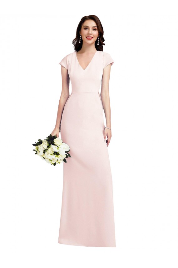 Rose Trapèze Col V Crêpe Stretch Longue Formelles Robes demoiselle d'honneur / Robes de soirée / Robes de bal Prix Réduit