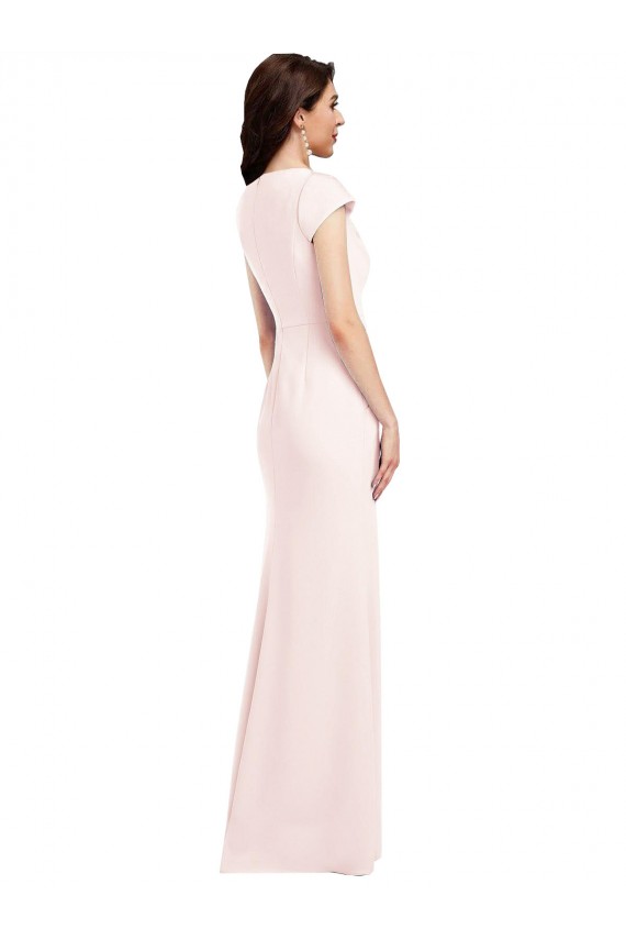 Rose Trapèze Col V Crêpe Stretch Longue Formelles Robes demoiselle d'honneur / Robes de soirée / Robes de bal Prix Réduit