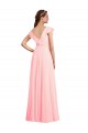 Rose Trapèze Col V Mousseline Longue Robes demoiselle d'honneur Prix Réduit