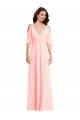 Rose Trapèze Col V Mousseline Longue Robes demoiselle d'honneur Prix Réduit