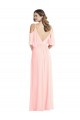 Rose Trapèze Col V Mousseline Longue Robes demoiselle d'honneur Prix Réduit