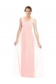 Rose Trapèze Col V Mousseline Longue Robes demoiselle d'honneur Prix Réduit