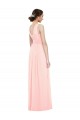 Rose Trapèze Col V Mousseline Longue Robes demoiselle d'honneur Prix Réduit