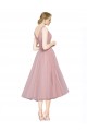 Rose Trapèze Col V Tulle Courte Robes demoiselle d'honneur / Robes de cocktail Prix Réduit