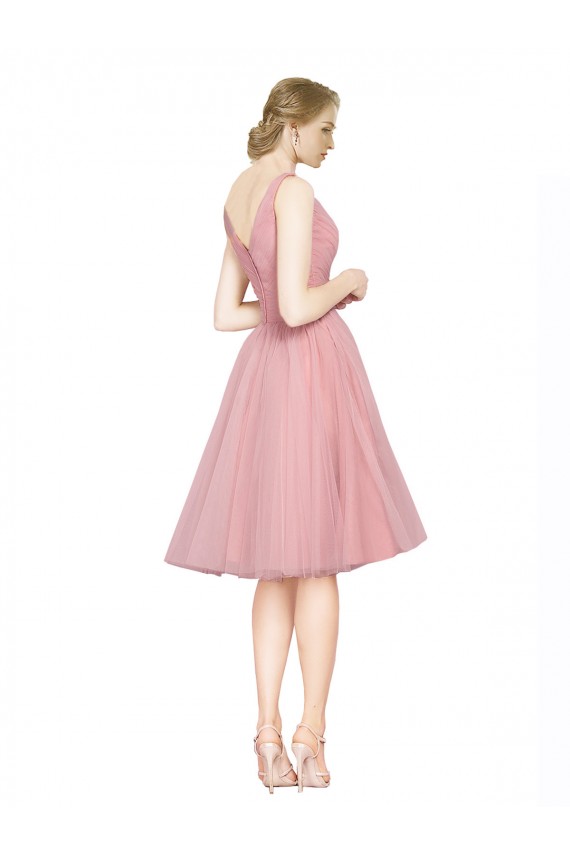 Rose Trapèze Col V Tulle Courte Robes demoiselle d'honneur / Robes de cocktail Prix Réduit