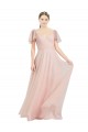 Rose Trapèze Col V Tulle Longue Robes demoiselle d'honneur Prix Réduit