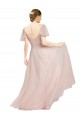 Rose Trapèze Col V Tulle Longue Robes demoiselle d'honneur Prix Réduit