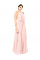 Rose Trapèze Licou Mousseline Longue Robes demoiselle d'honneur Prix Réduit