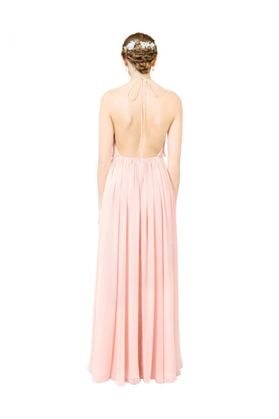 Rose Trapèze Licou Mousseline Longue Robes demoiselle d'honneur Prix Réduit