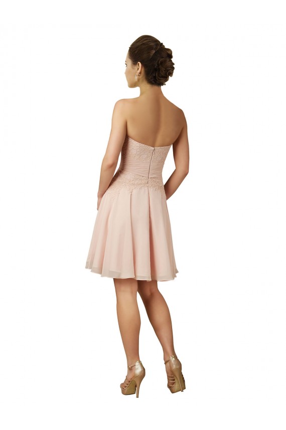 Rose Trapèze Mousseline Dentelle Courte Robes demoiselle d'honneur / Robes de cocktail Prix Réduit