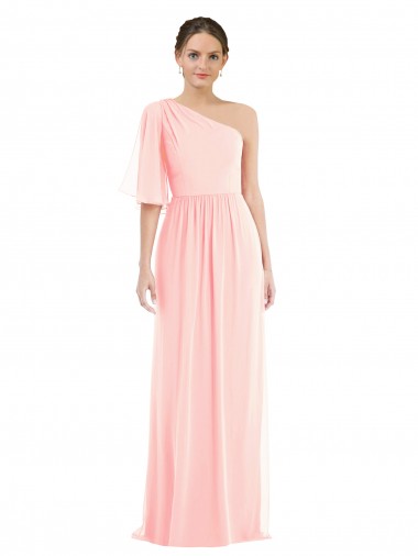 Rose Trapèze Mousseline Longue Robes demoiselle d'honneur Prix Réduit