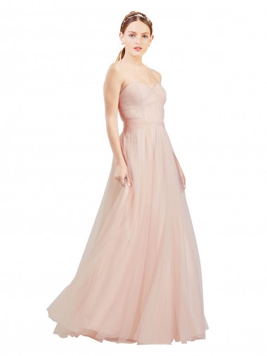 Rose Trapèze Sans bretelle Tulle Longue Robes demoiselle d'honneur Prix Réduit