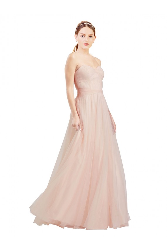 Rose Trapèze Sans bretelle Tulle Longue Robes demoiselle d'honneur Prix Réduit